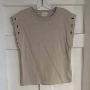Nation LTD Cream Muscle Tee with Gold Eyelets